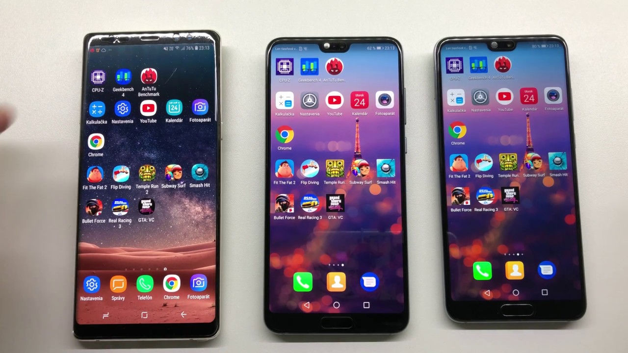 Samsung Galaxy Note 8 vs Huawei P20 Pro vs Huawei P20 - Antutu and Geekbench 4 benchmarks