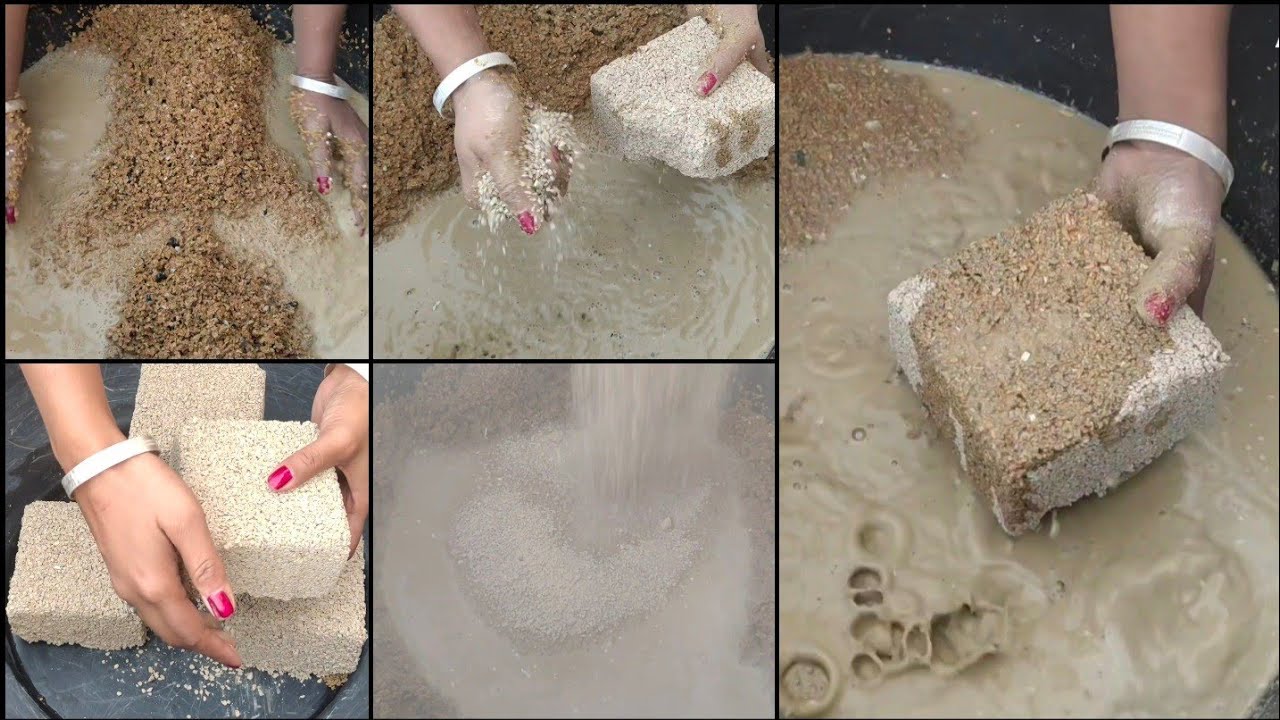 Asmr - New texture super gritty yellow sand cement dry water crumbling 🎉 HBD Jagdamba 🎂