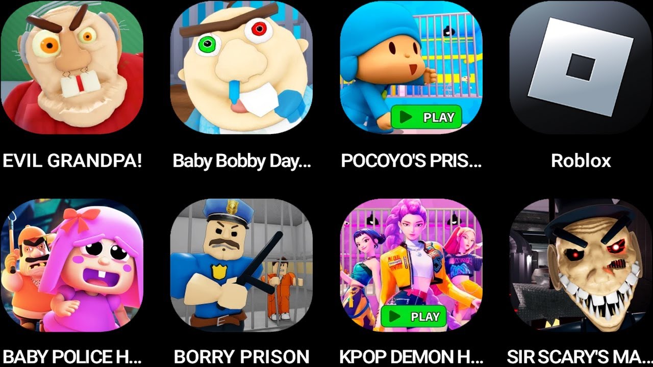 EVIL GRANDPA,Baby Bobby Daycare,POCOYO PRISON RUN,Roblox,BABY POLLY HOUSE,PRISON BORRY BREAKOUT...