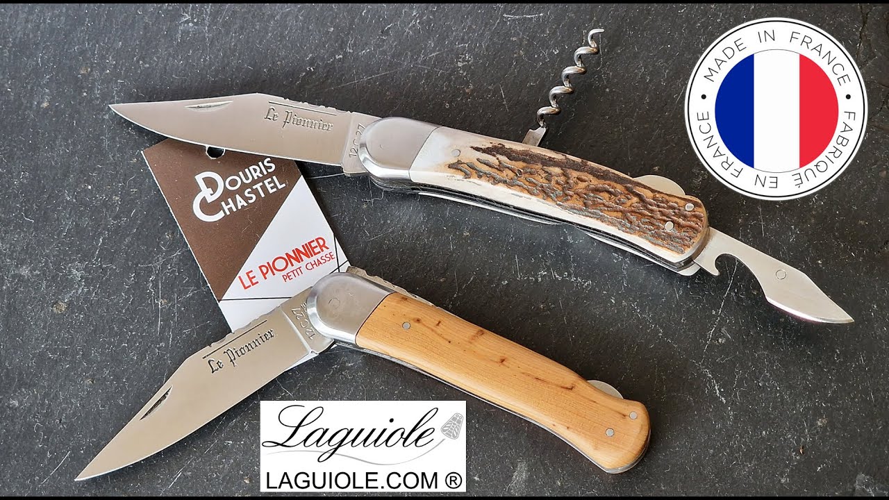 Couteau Pliant Douris-Chastel Le Pionnier Multi Lames 3 Pi&egrave;ces Bois de cerf 11cm