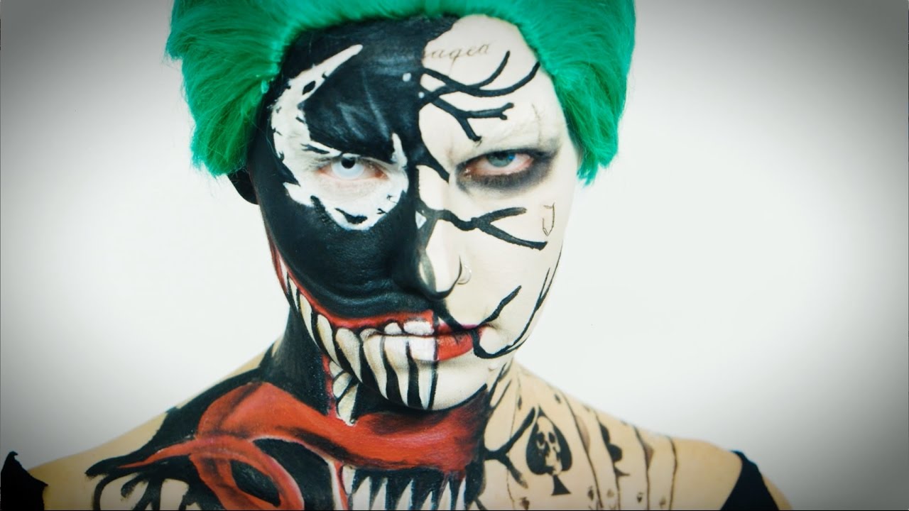 ✅ Venom Halloween Makeup Tutorial + Suicide Squad Joker Makeup Mashup | Suicide Squad