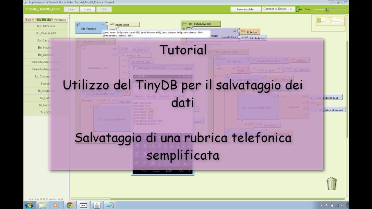 Tutorial - Il componente TinyDB per il salvataggio dei dati in App Inventor (creazione App rubrica)