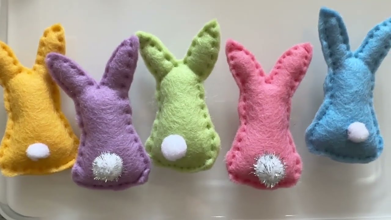 Sew Cute pastel Easter decor - Hand Stitched Felt and Fabric Bunny Decorations - slow stitch project