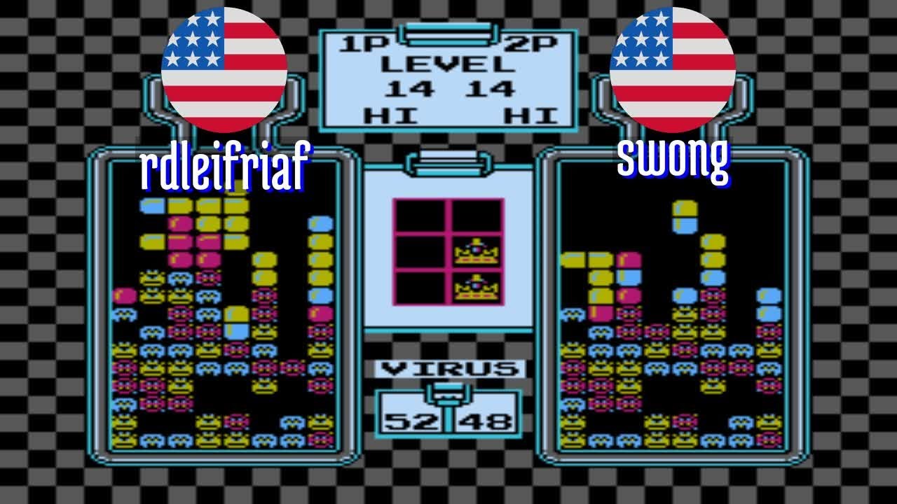 FT2 @nes_drmario: rdleifriaf (US) vs swong (US) [Dr. Mario NES Fightcade] Nov 29