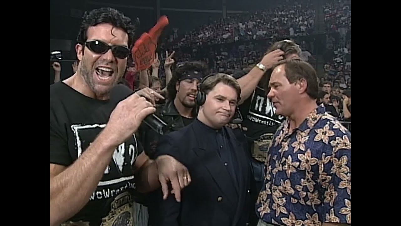 The Outsiders & Syxx confront WCW Commentators to tell them WCW Nitro is becoming NWO Nitro! (WCW)