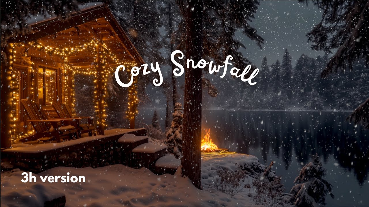 Winter Night Ambience ✨ Snow Falling & Campfire at the Cabin