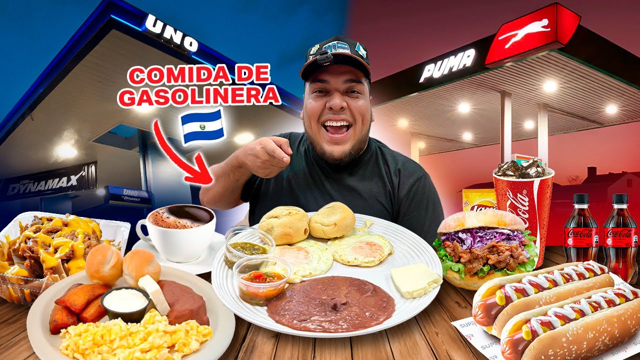 🤩COMIENDO de MADRUGADA en las GASOLINERAS de EL SALVADOR *mucha comida*