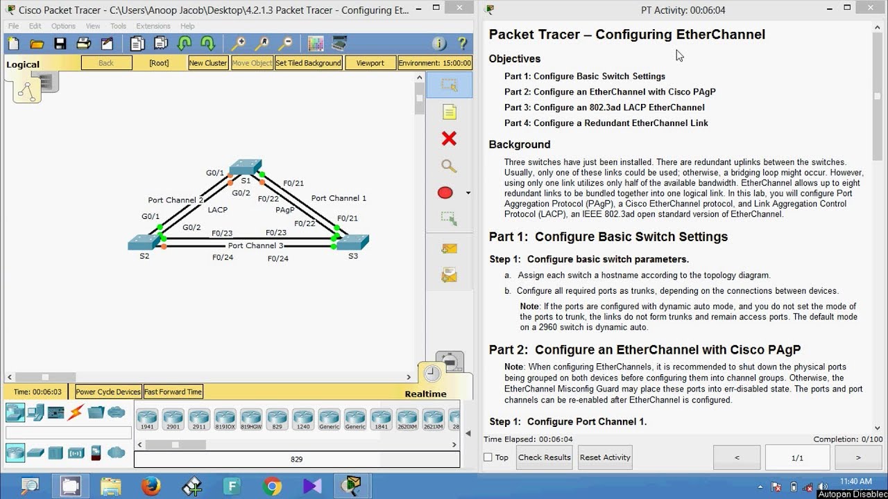 4.2.1.3 Packet Tracer - Configuring EtherChannel