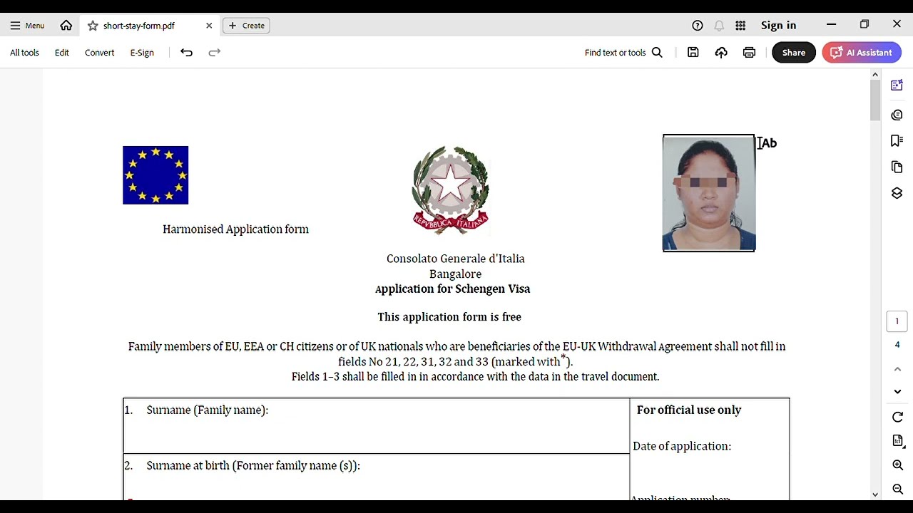 schengen visa||SHORT STAY APPLICATION form FILLUP for CONFERENCE|| ITALY|| Invitation visa|