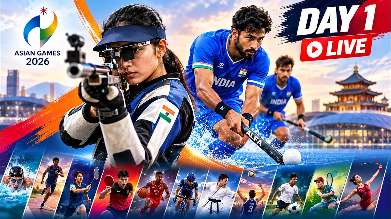 🔴 Asian Games 2026 Day 1 | India Live Score & Commentary | Hockey, Shooting, Cricket & More