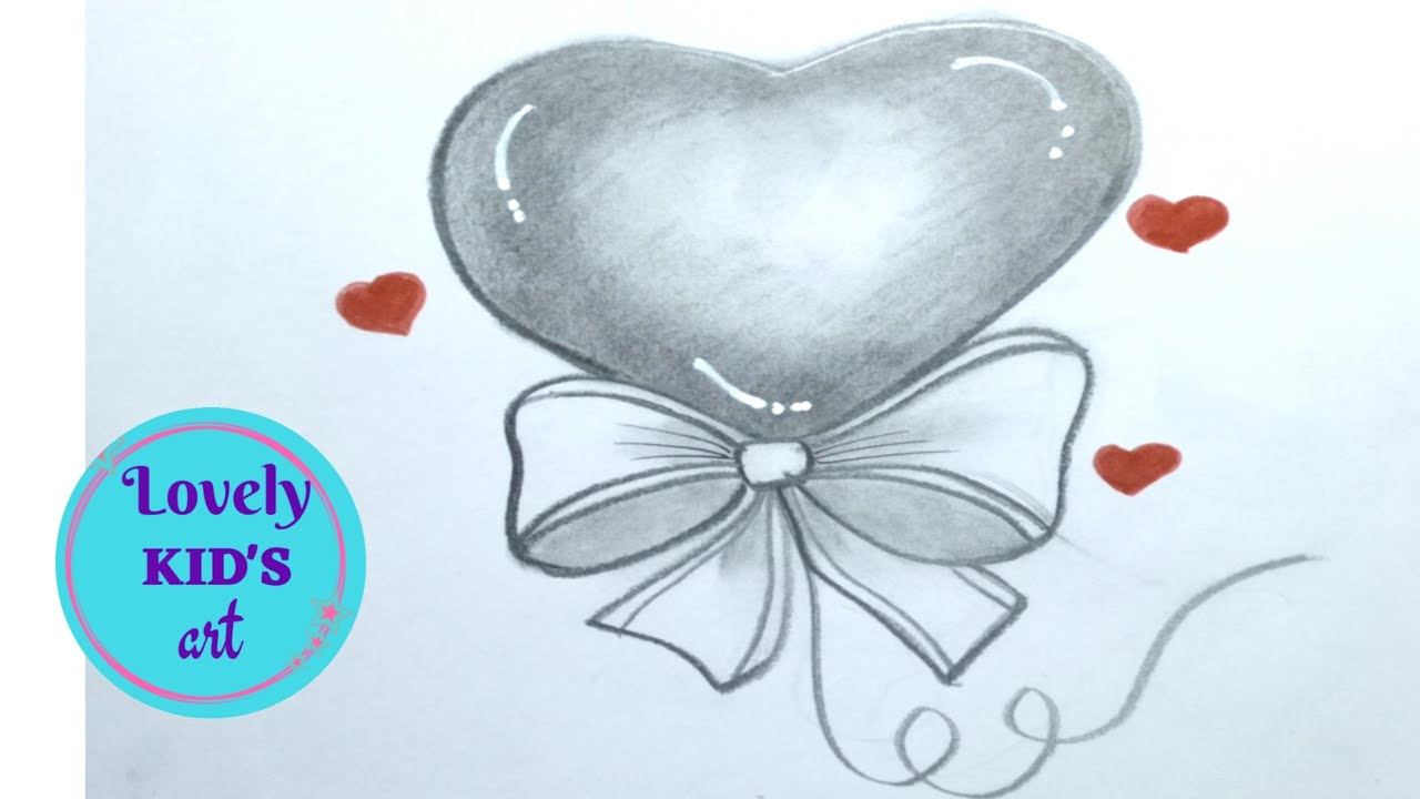 How to draw heart Balloon cute easy pencil drawing for beginners and toddlers/step by step drawing