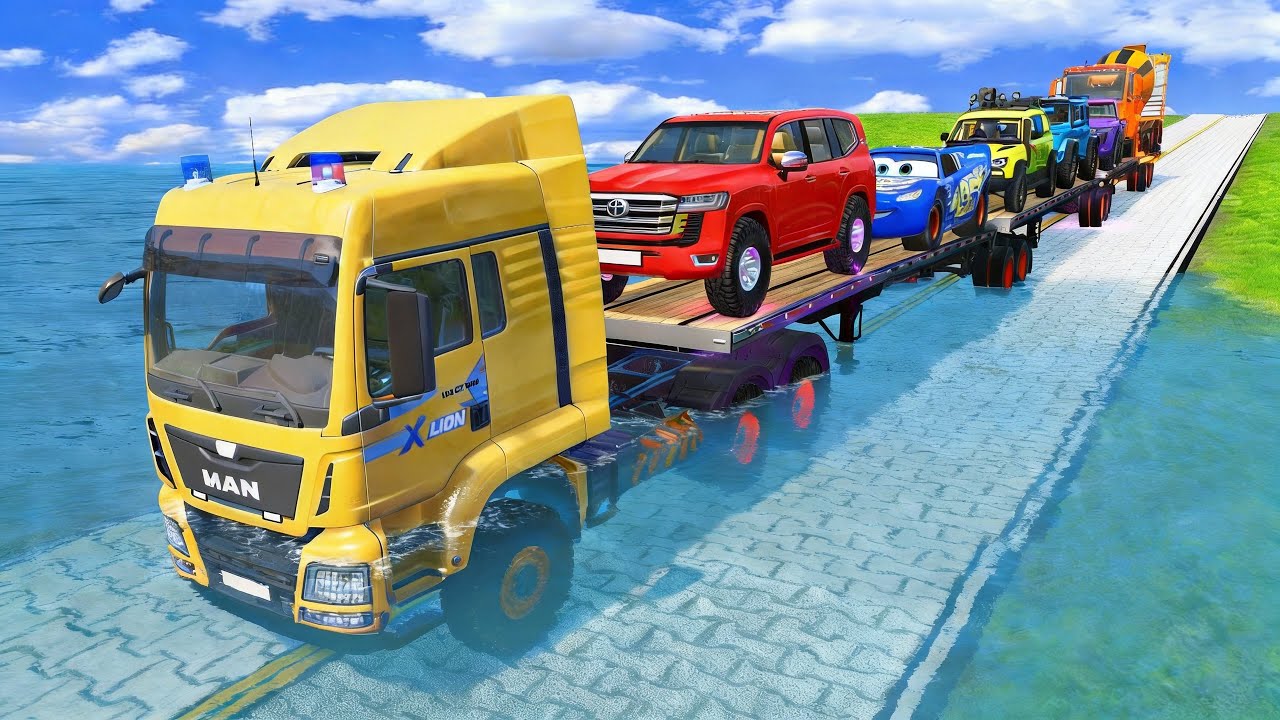 Flatbed Truck vs Giant Pothole Carrying McQueen #085 BeamNG Drive