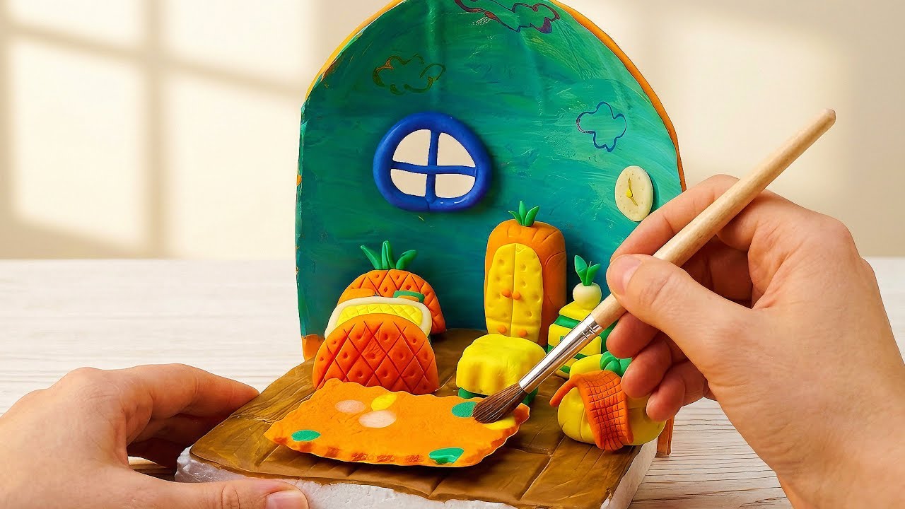 How to Make a DIY Clay House/Bedroom with a Plastic Bottle – Sofa, Carpet, Pineapple Bedroom🏡🍍