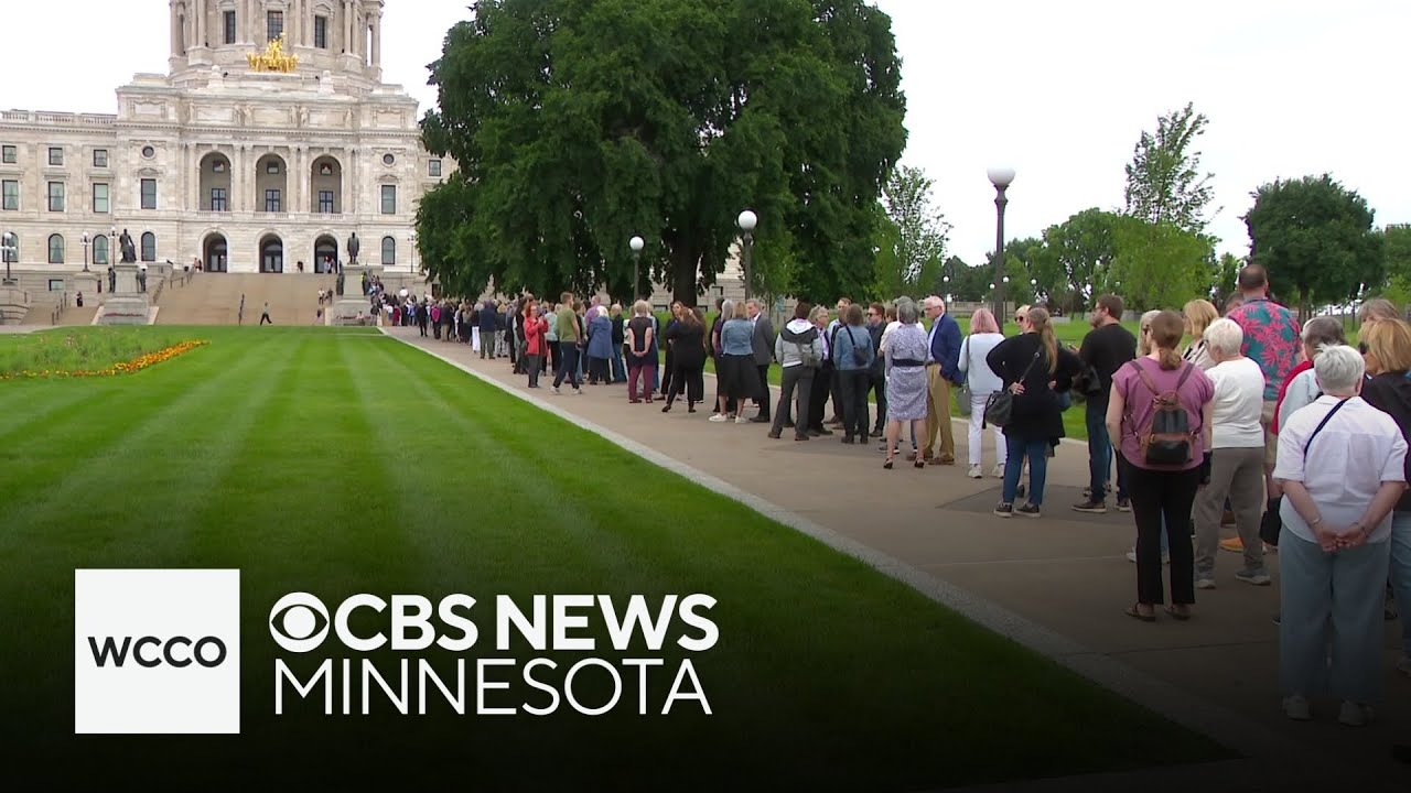 Lines to pay tribute to Rep. Melissa Hortman stretch outside State Capitol
