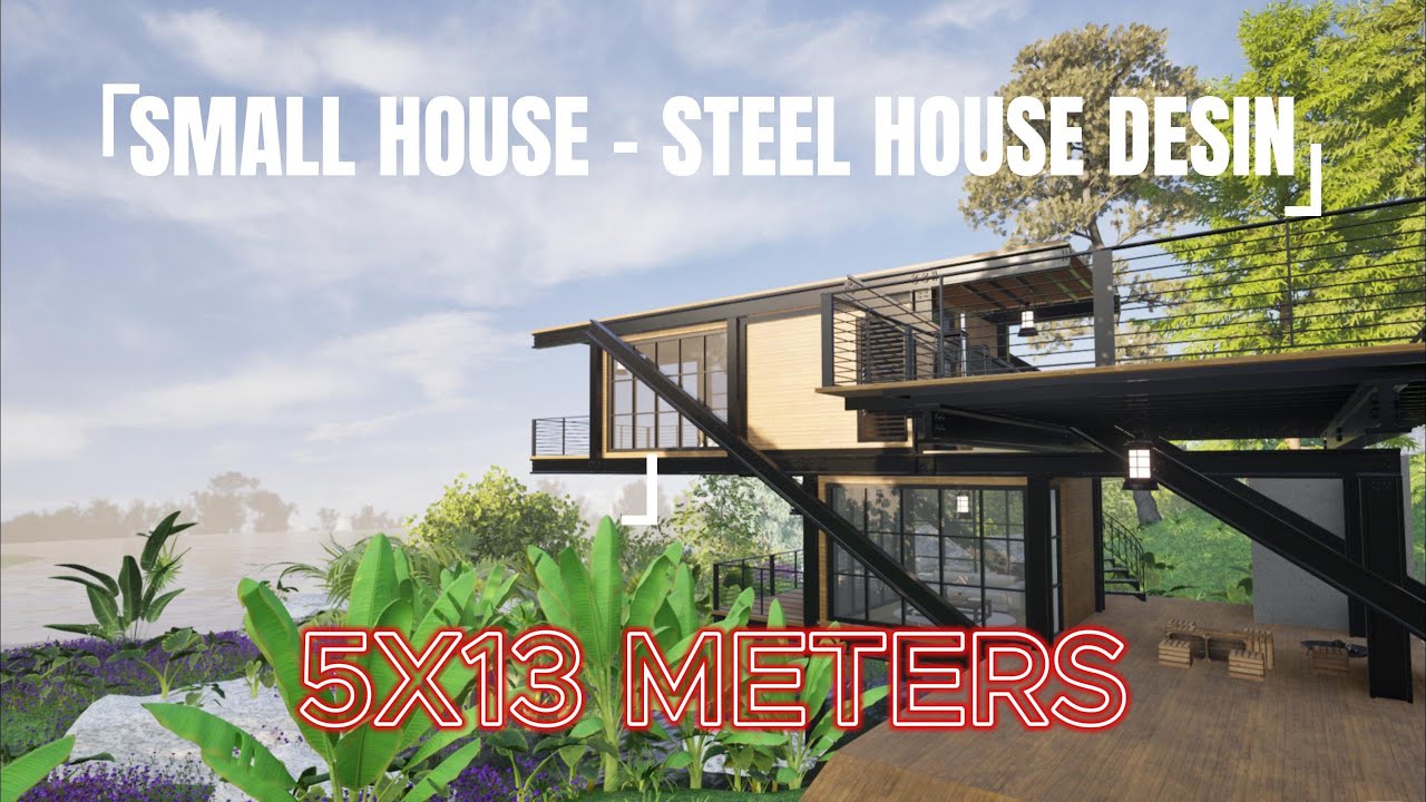 (5x13 meters) SIMPLE SMALL FOREST FARMHOUSE ON STILTS / STEEL HOUSE (65 sqm.)