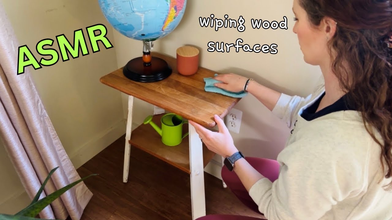 ASMR wiping/cleaning wood surfaces & other objects w/ wet microfiber cloth. (no talking) #asmr 