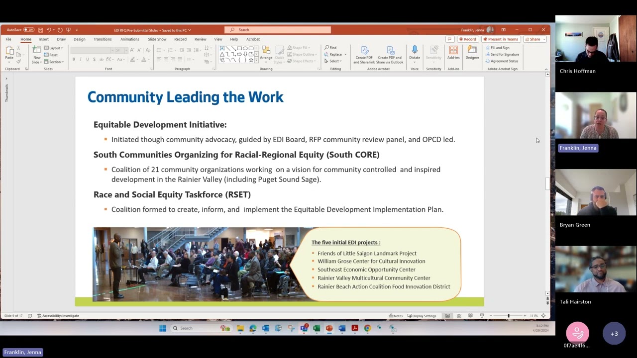 Equitable Development Advisory Board Admin and Facilitation RFP Pre-Submittal Conference