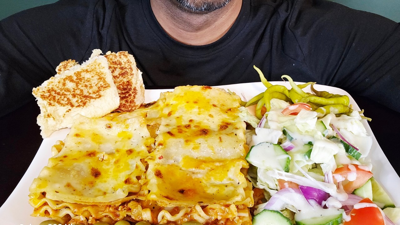 ASMR Mukbang!! Chicken Lasagna with Crispy & Crunchy Salad