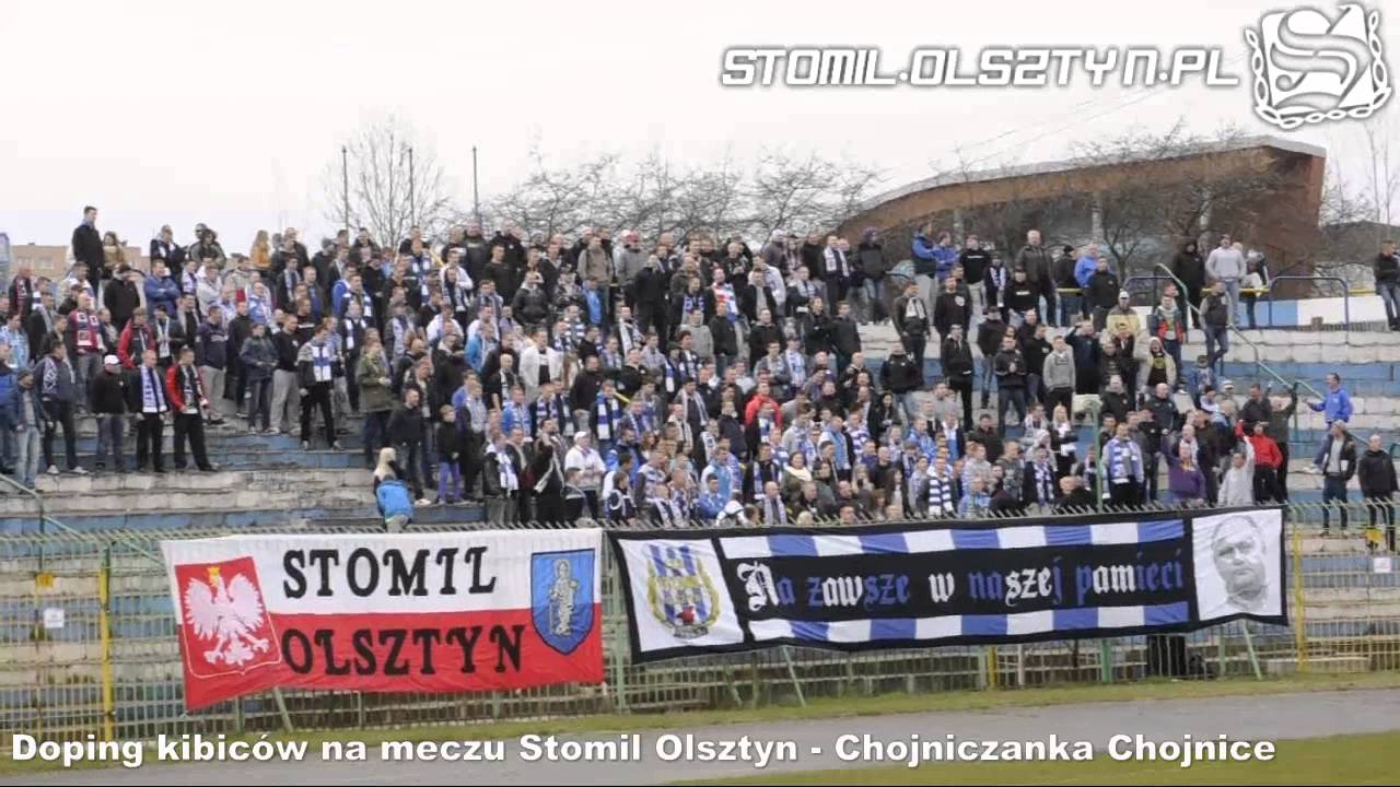 Doping kibiców Stomilu Olsztyn w meczu z Chojniczanką Chojnice