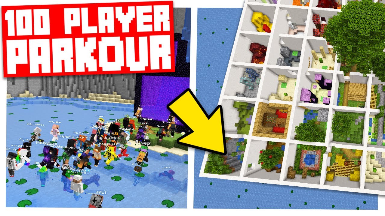 100 PLAYER vs MINECRAFT PARKOUR PARADISE!!