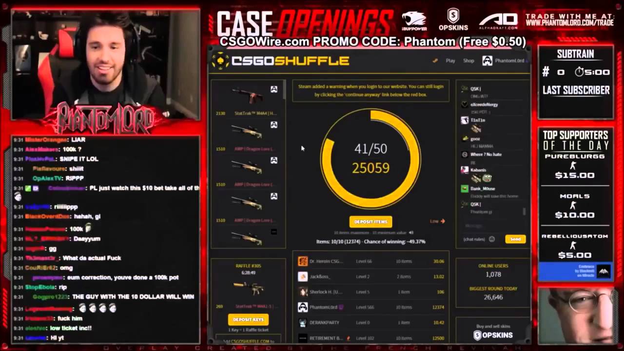 PHANTOMLORD LOSES $12,500 (10 DRAGON LORE POT) (CSGO GAMBLING)