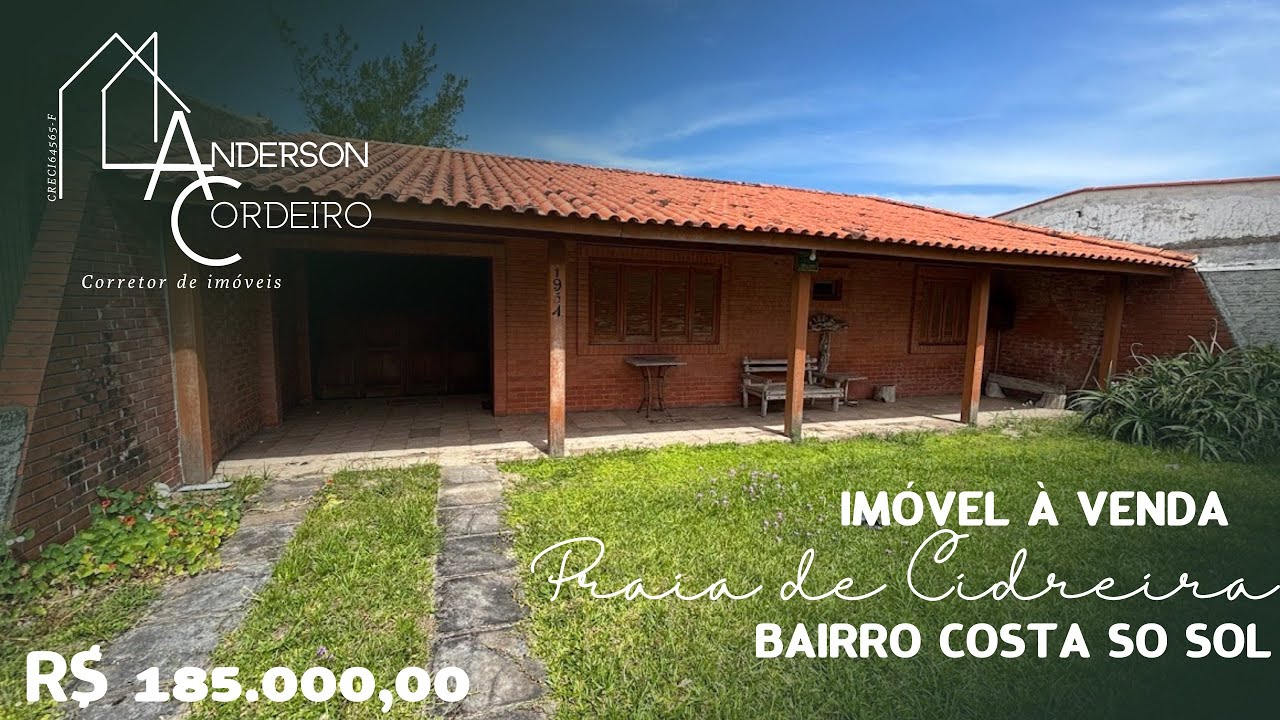 R$ 185.000,00!CASA A VENDA NO BAIRRO COSTA DO SOL EM CIDREIRA/RS.