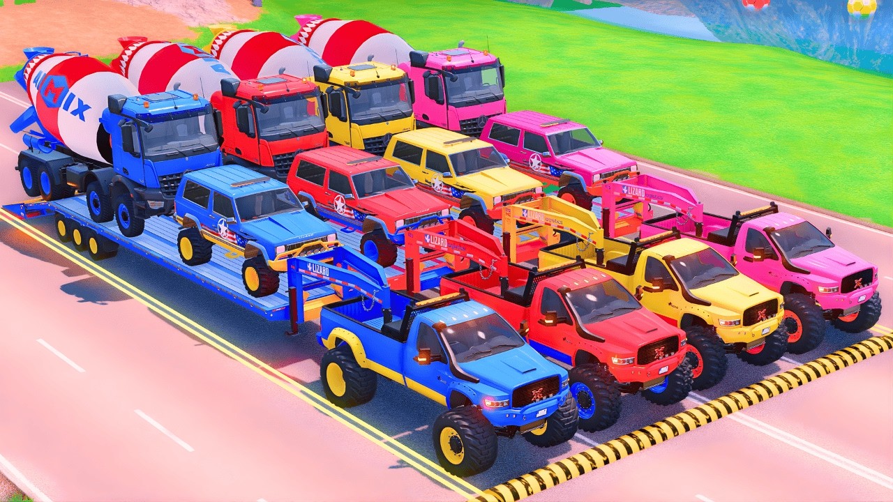 Transporting Colorful MIXER TRUCKS with Flatbed Trailer Truck | FS22 #20