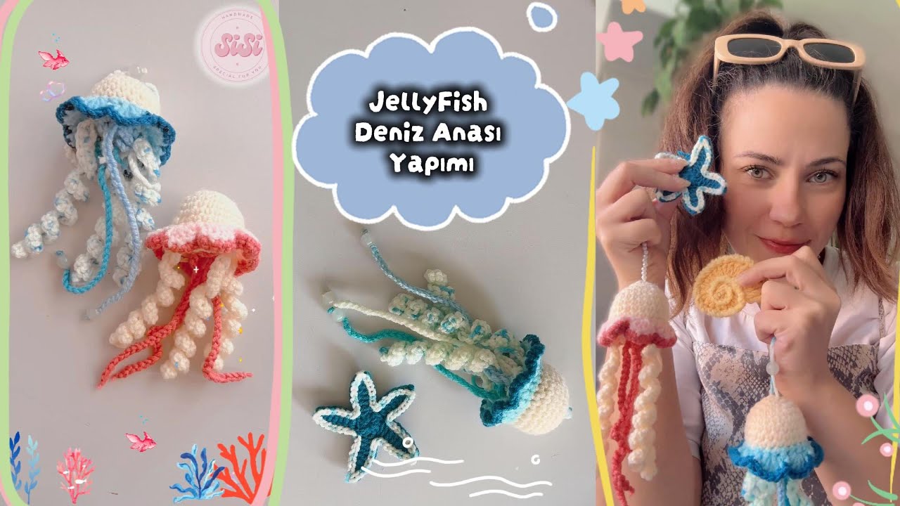 Tığ İşi Denizanası Aplik & Anahtarlık 🧶🌊 How to Crochet a Jellyfish 💖 Cute & Easy Keychain Idea 🐙💕