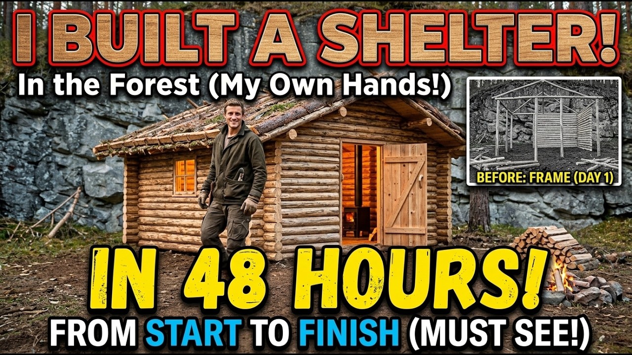 I built a shelter with my own hands in the forest from start to finish in 48 hours.