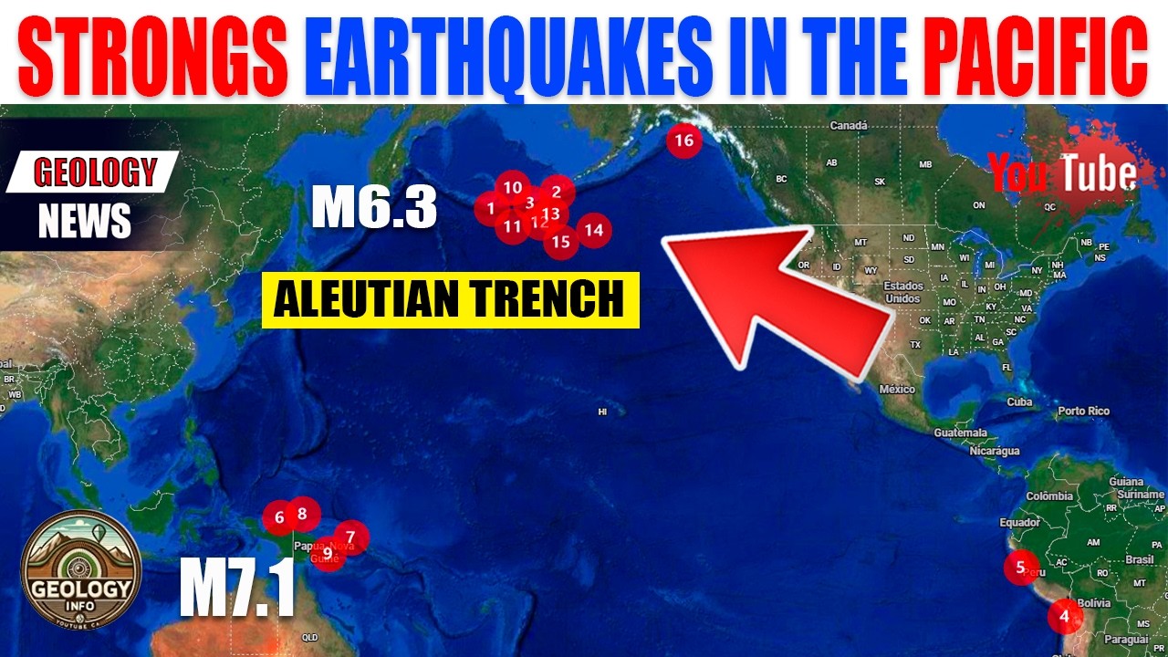 Large earthquakes occurred within 24 hours in the Ring of Fire and the Aleutian Trench.
