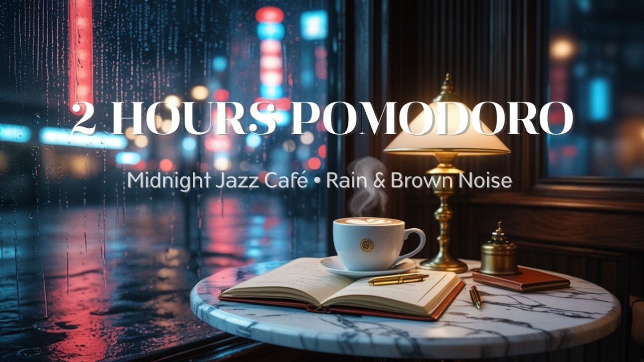 Midnight Coffee Shop ☕ 2 Hour Pomodoro Timer (25/5) Rain & Jazz Ambience