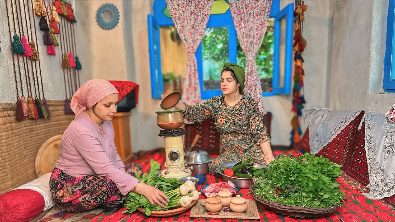 Cooking vegetarian and local food with eggplant and vegetables in the village