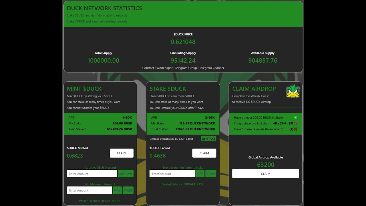 How to Stake BUSD in Duck Network(BUSD Machine Fork) - 1460% APR!