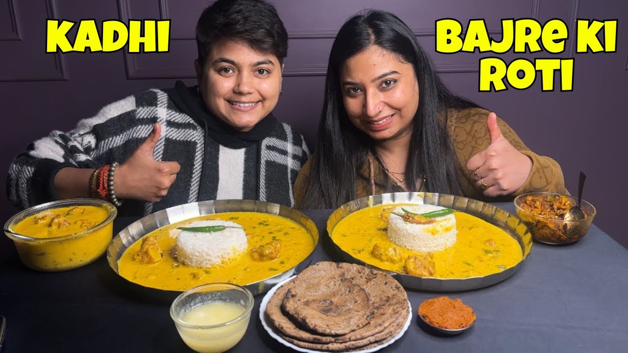 ASMR Eating Bajre Ki Roti With Spicy Lehsun Ki Chutney & Kadhi Mukbang