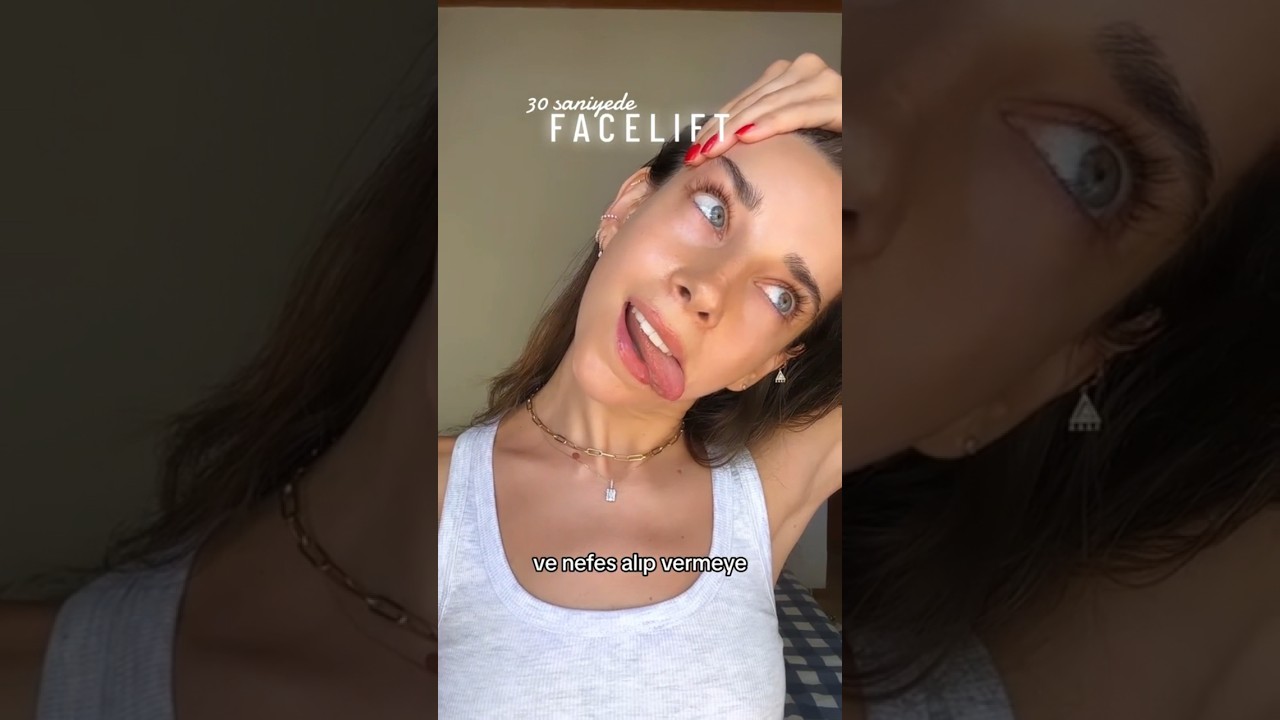 30 saniyede face lift etkisi i&ccedil;in tek hareketle y&uuml;z yogası yapıyoruz #faceyoga