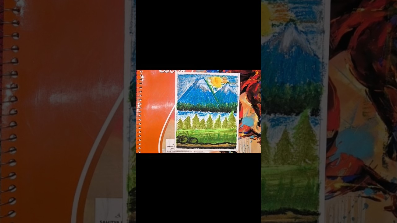 simple oil pastel scenery drawing for beginners and Art lovers 