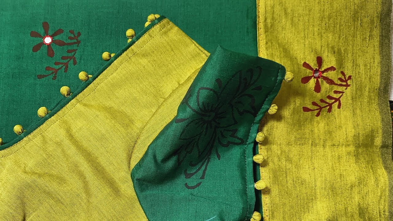 Piping with Potli button blouse back neck design cutting and stitching