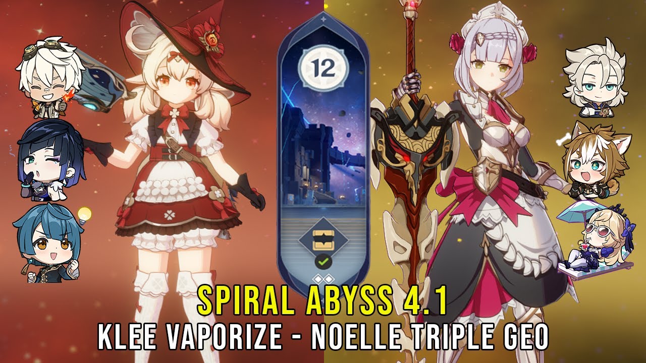 C0 Klee Vaporize and C6 Noelle Triple Geo - Genshin Impact Abyss 4.1 - Floor 12 9 Stars