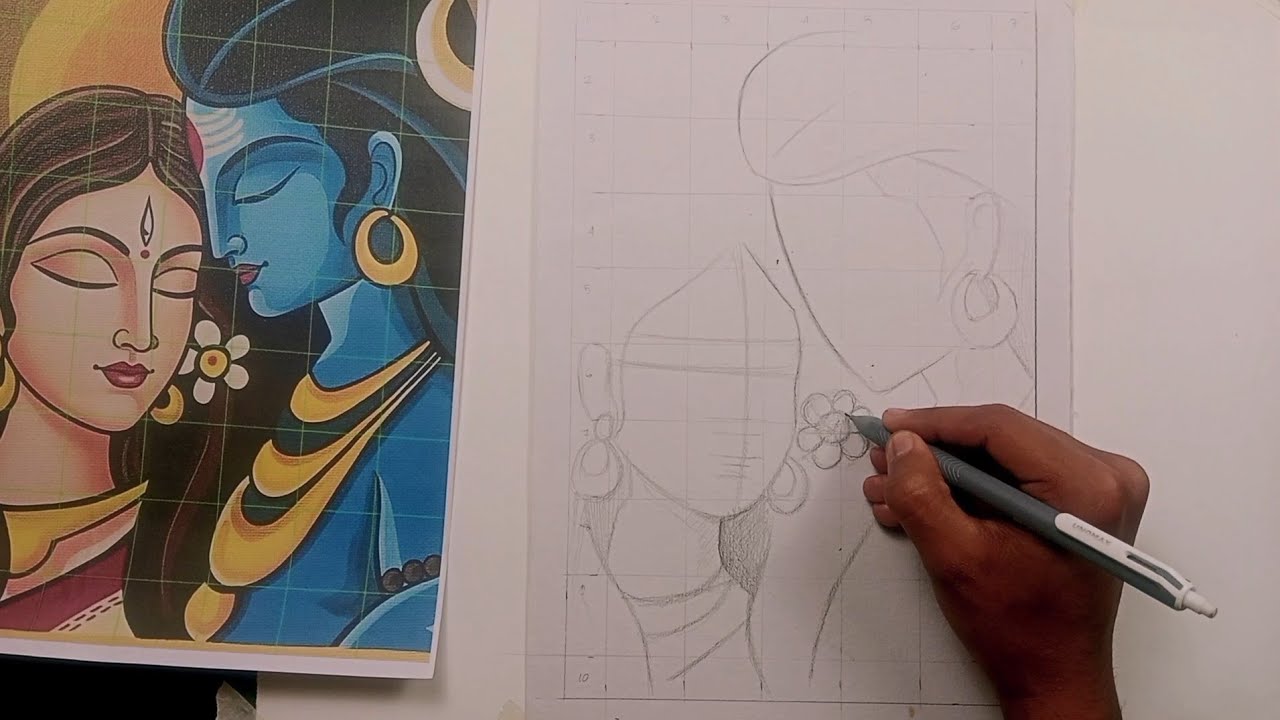 Lord Shiva Parvati Drawing,  Shivratri Drawing,  Abstract Art,  Outline Tutorial 😍