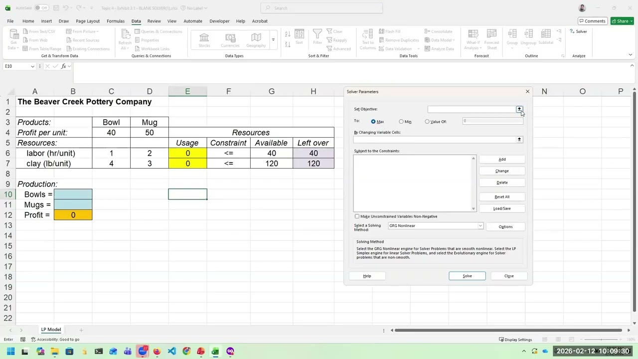 Excel Solution for the Beaver Creek Pottery example