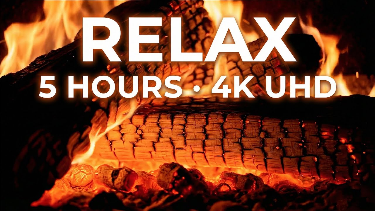 4K Fireplace Crackling Fire Sounds 5 Hours   صوت تكسر الخشب والنار للنوم والاسترخاء والتركيز