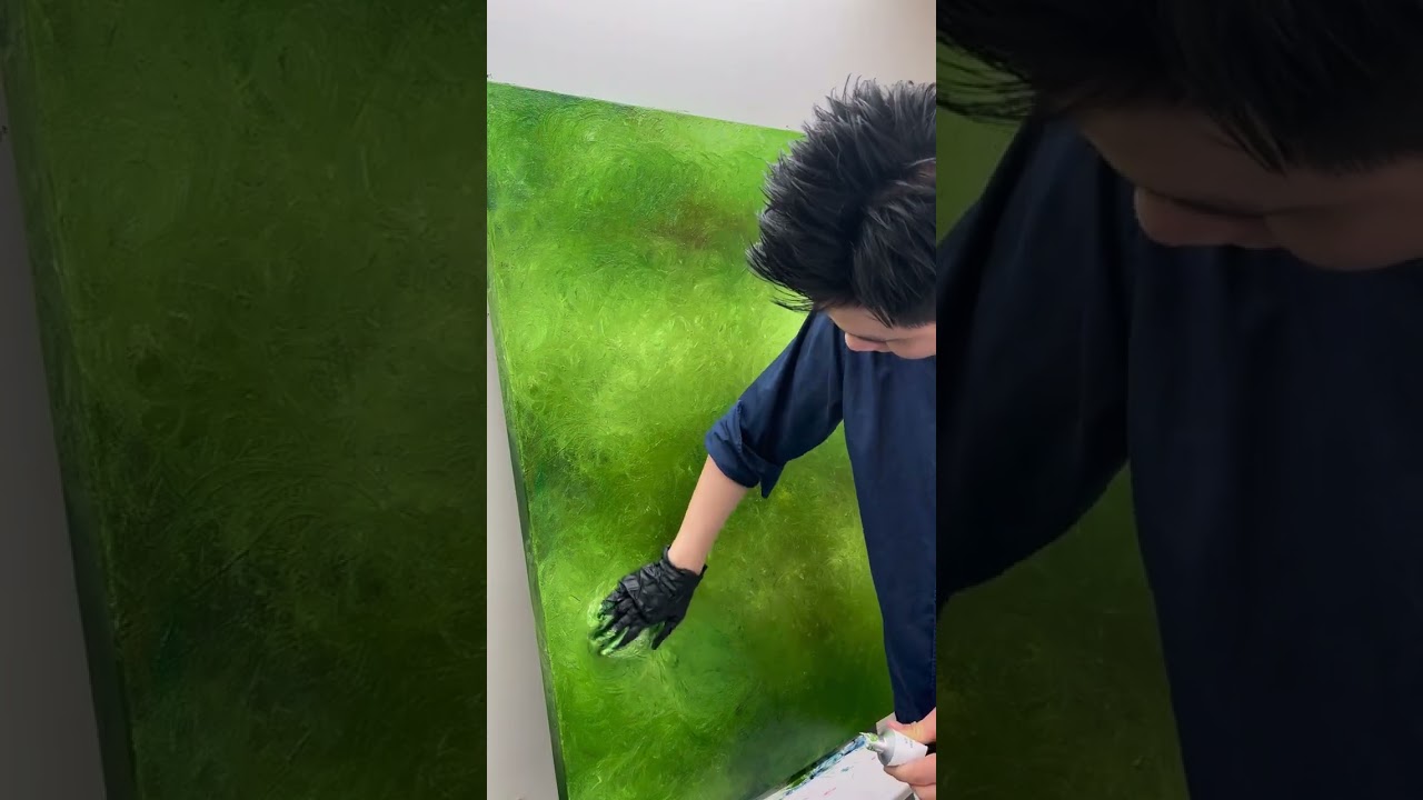 🌿Green Hand-Painted Abstract Art Creation 🎨#GreenArt #HandmadePainting #ArtCreation