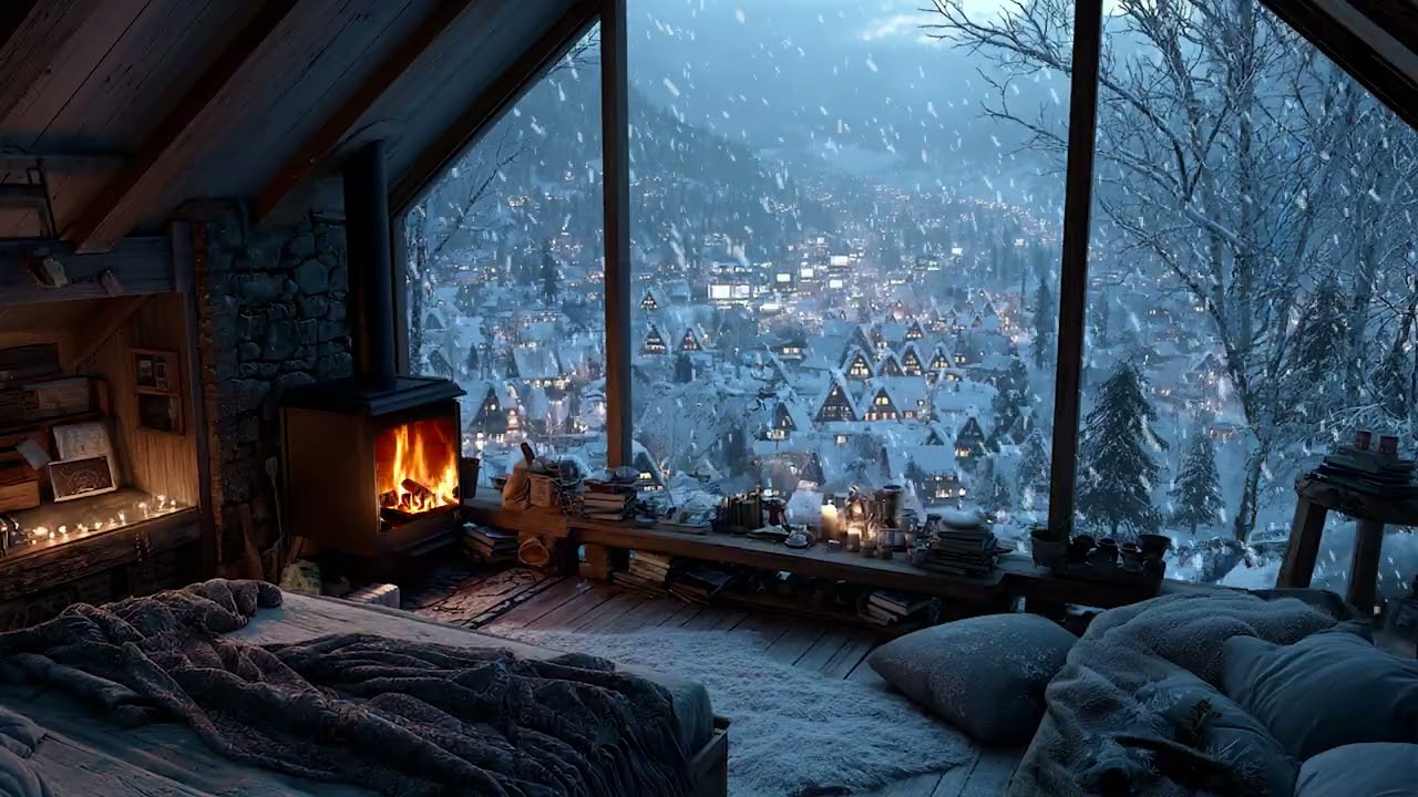 Winter Bedroom Ambience with Snowstorm Outside |Soft Ambient Music for Peaceful Sleep and Inner Calm