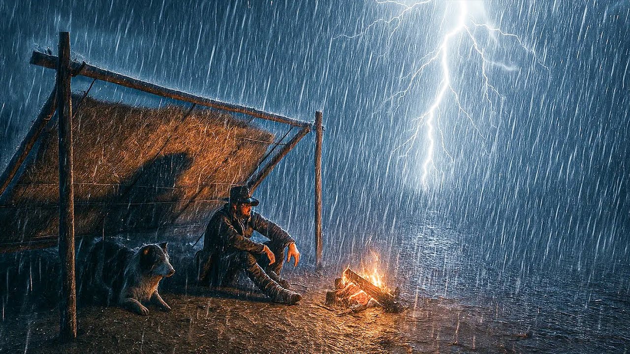Solo Camping in the Rain with my Dog | Night-time Thunderstorm & Lightning | RDR2 ASMR Rain