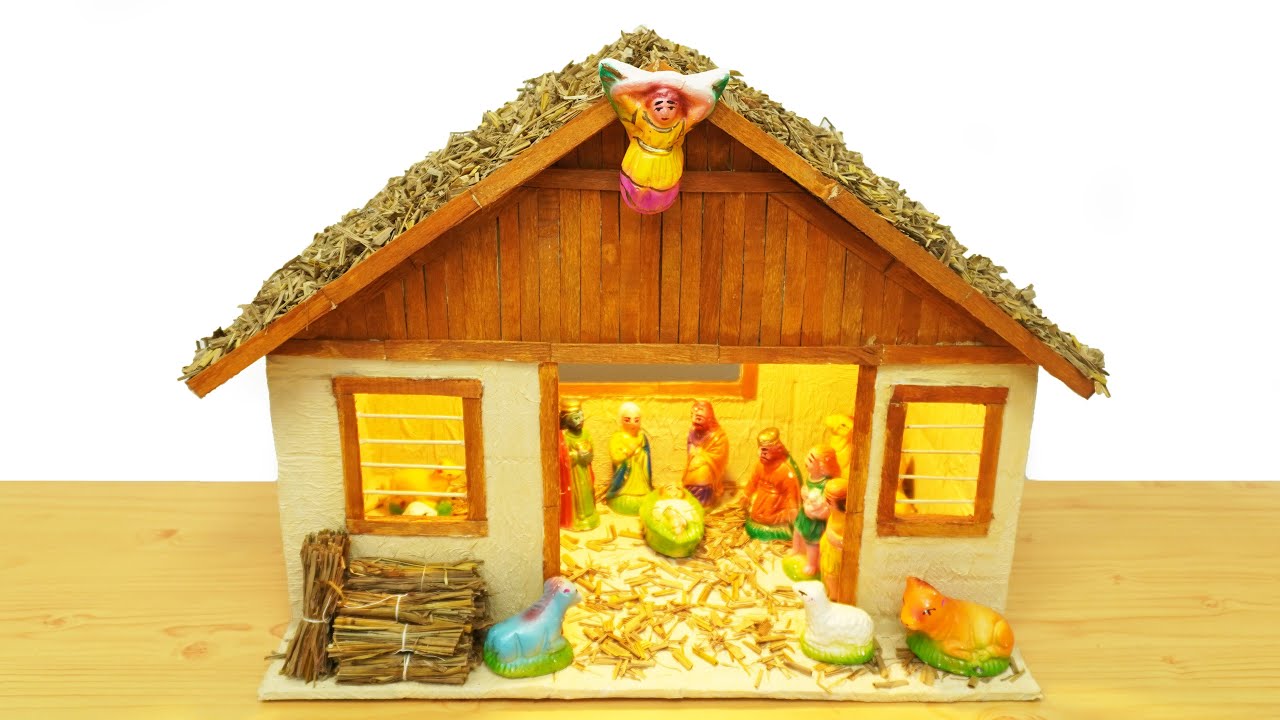 Easy & Simple Home Made Crib Using Cardboard | How to Make Christmas Crib | DIY Nativity Scene