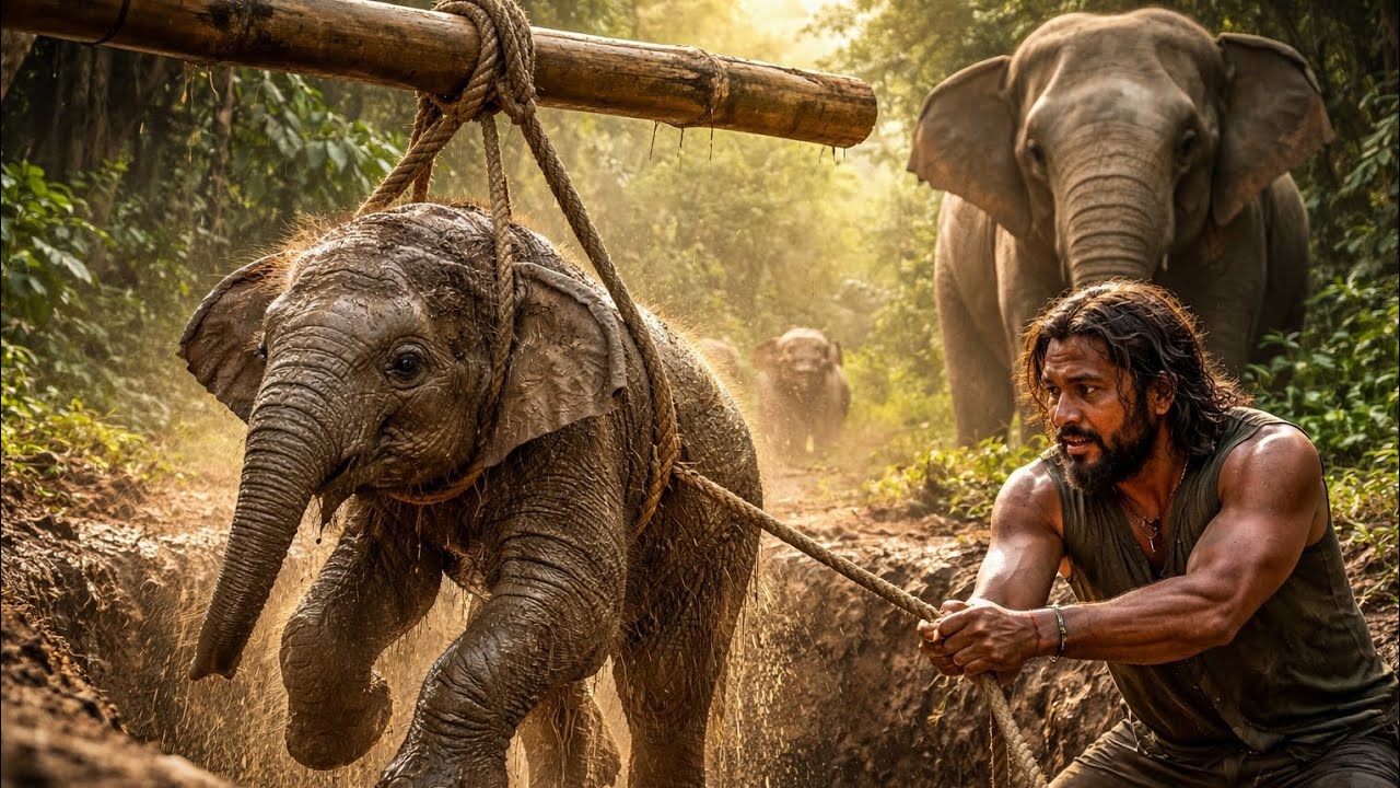 Baby Elephant Trapped in Mud – Jungle Man Amazing Rescue