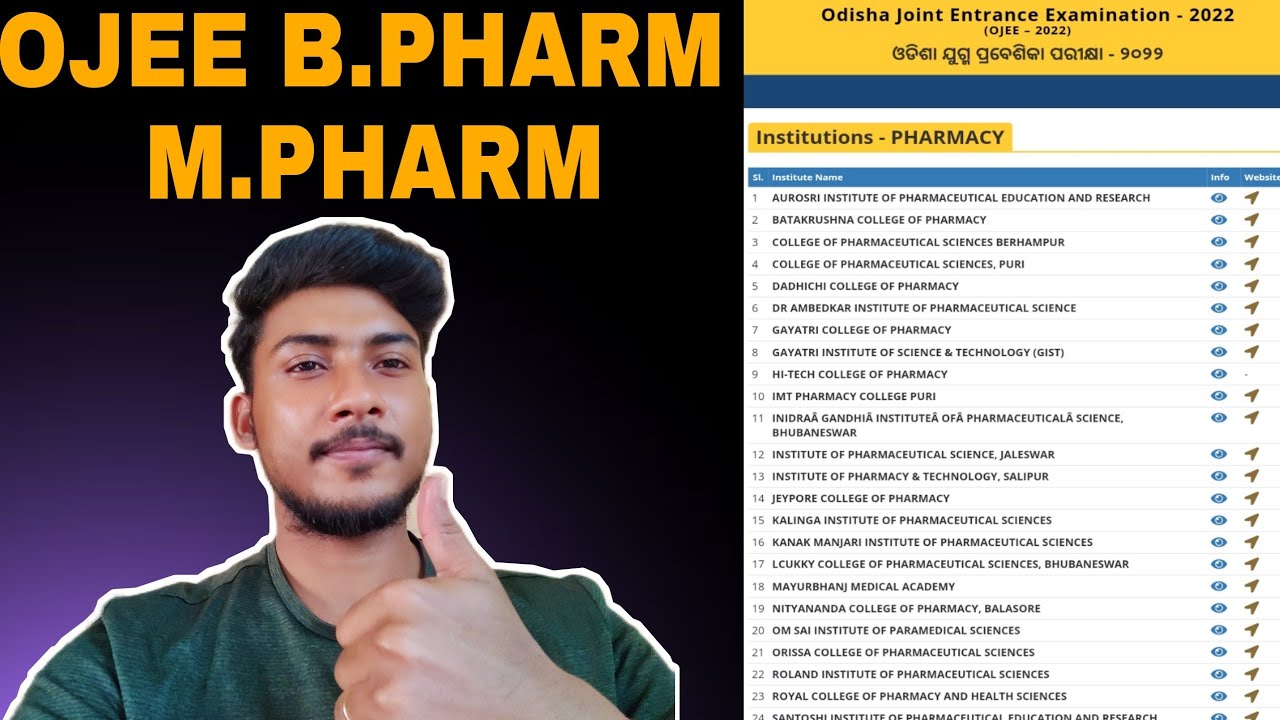 OJEE B. PHARM AND M.PHARM || OJEE 2024 || LIST OF Pharmacy Colleges ||