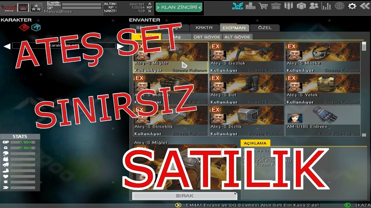 SINIRSIZ ATEŞ SET - Wolfteam Satılık 3 YILDIZ Hesap - Manyak Bişey