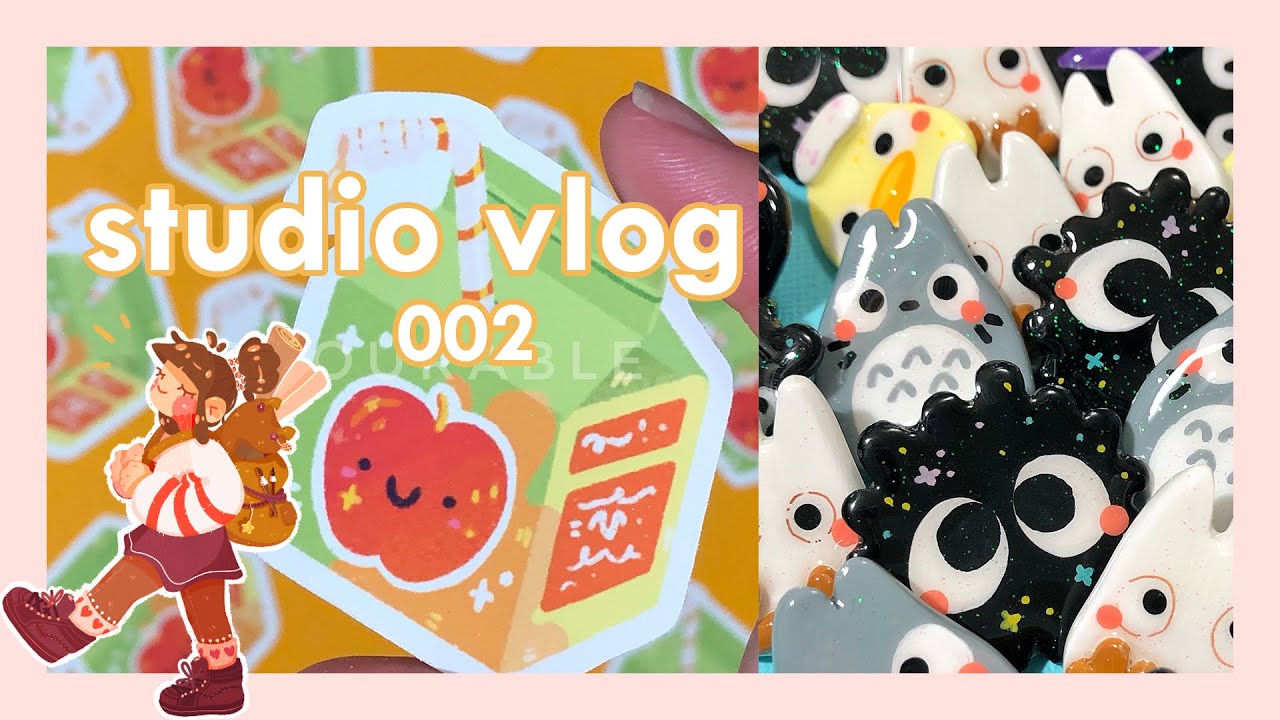 Art Studio Vlog 002 ☆ Shop Update Prep 🌈 Painting Studio Ghibli Pins & Creating New Stickers