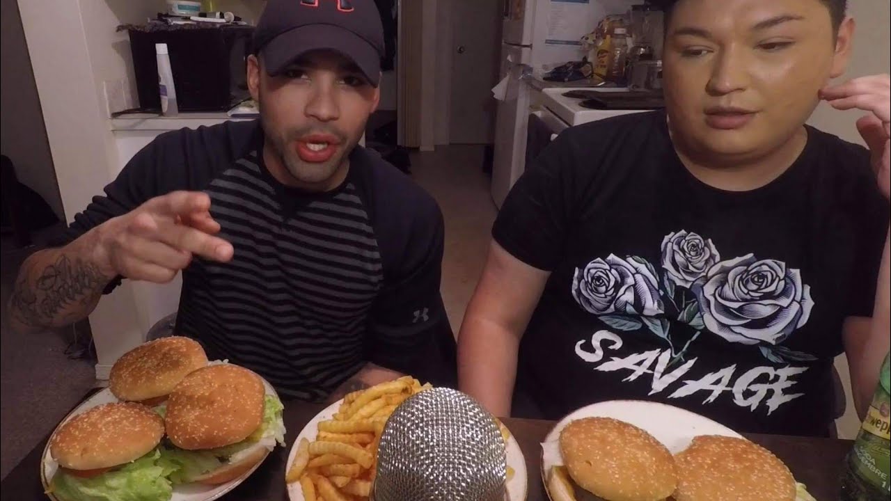 (ASMR) Eating Homemade Burgers And Fries | MY FRIEND TRIES ASMR | Whispering